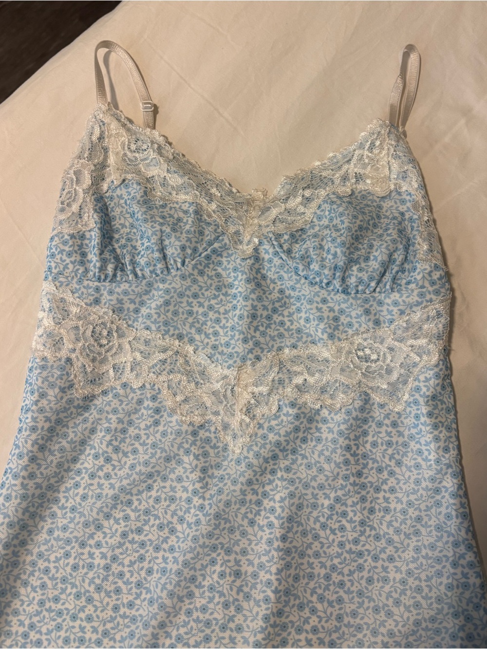 Tiger Mist Blue Floral Lace Trim Slip